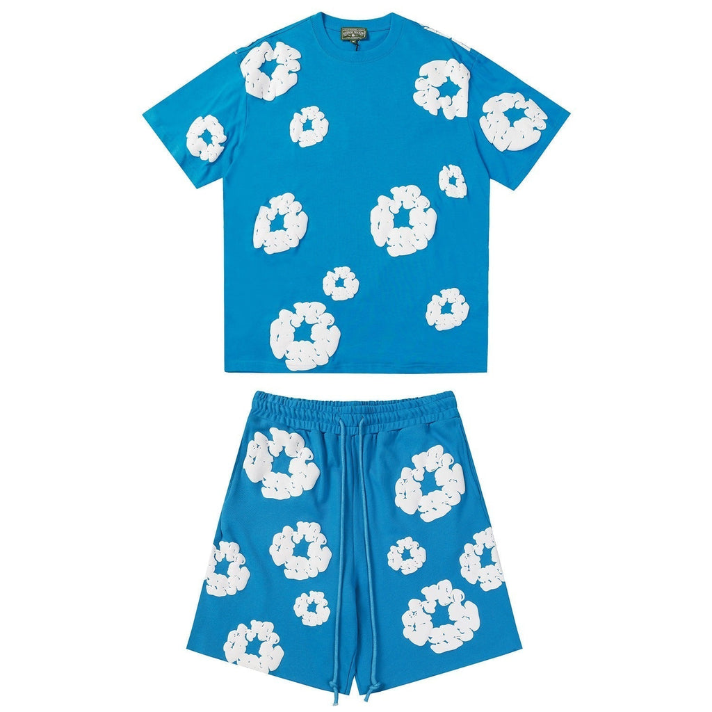Denim Tears Outfit:T-shirt/Shorts (Separate Purchase Options) Puff Print Short Sleeve T-shirt Loose Couple Shorts Suit