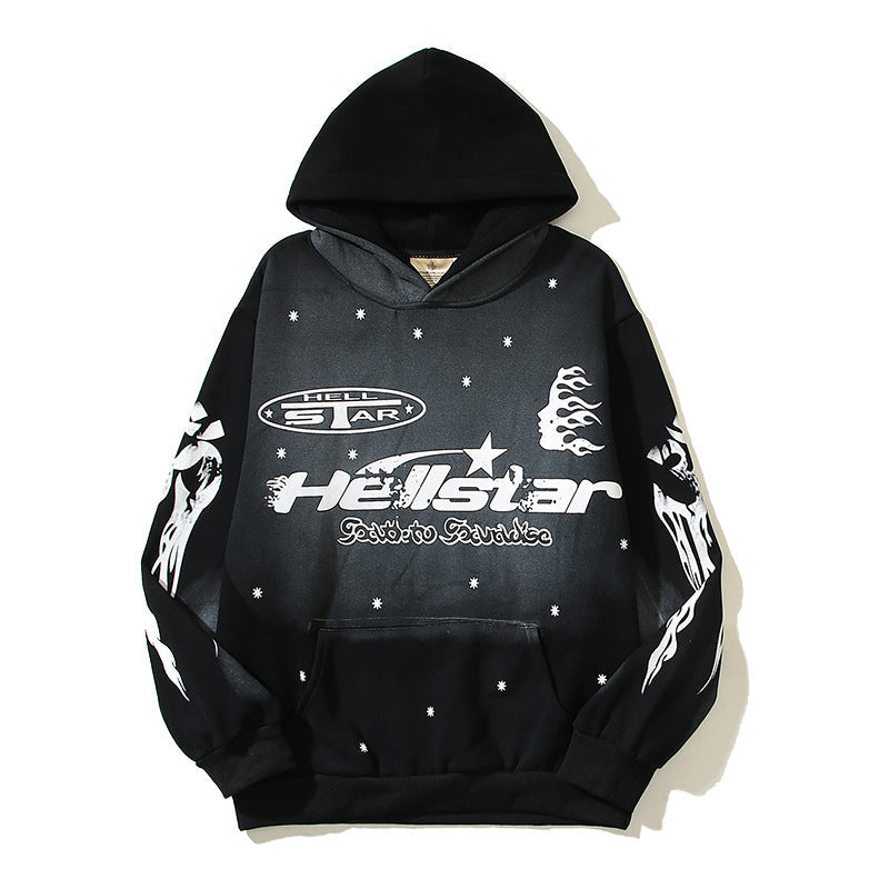Hellstar Hoodie Vintage Distressed Crack Print Casual Loose