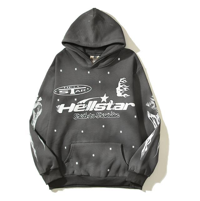 Hellstar Hoodie Vintage Distressed Crack Print Casual Loose